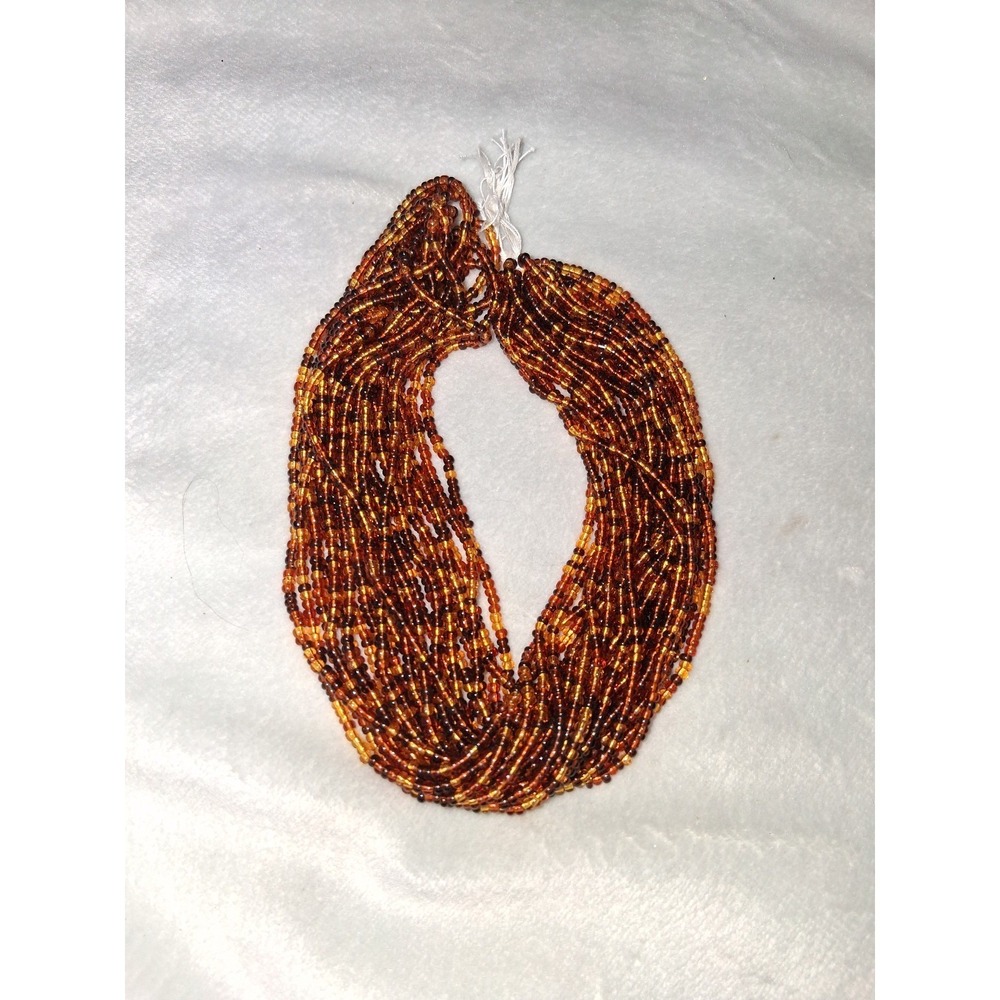 Vintage Glass Seed Beads 12 Strand Hank Amber Topaz Brown 1.6 oz Jewelry Craft